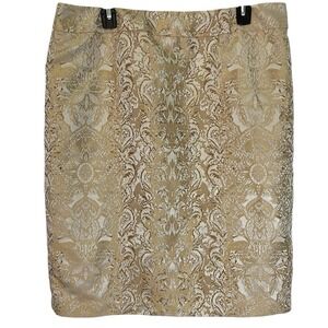 Trevan 14 Gold Metallic Brocade Pencil Skirt Gold Tapestry Party Formal Party